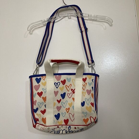 BRIGHTON Red White and You Canvas small crossbody Tote Purse sparkle and shine - Picture 3 of 9